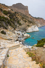 The Agia Anna beach of Amorgos, the most famous beach in the island. Cyclades, Greece