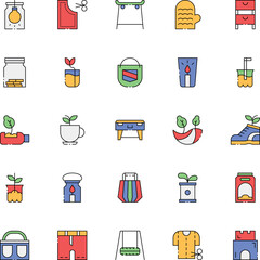 Set of 30 thin line icons related to sustainability, environmental, ecological, recyling, green, organic, industry. Linear ecology simple symbol collection.  vector illustration. Editable stroke