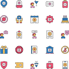Vacation Planning Girls Trip line icon set. hotel, journey, location, map, outline, palm, ship, signs, ticket, trip address and more. Outline vector icon in linear style. Series of pictograms.