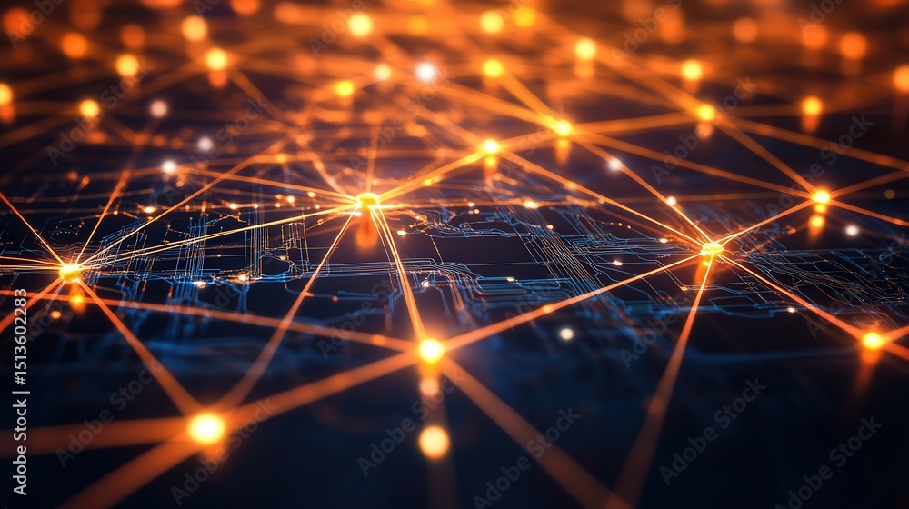Poster a sleek, futuristic high-tech background made up of glowing digital circuits, symbolizing the intric