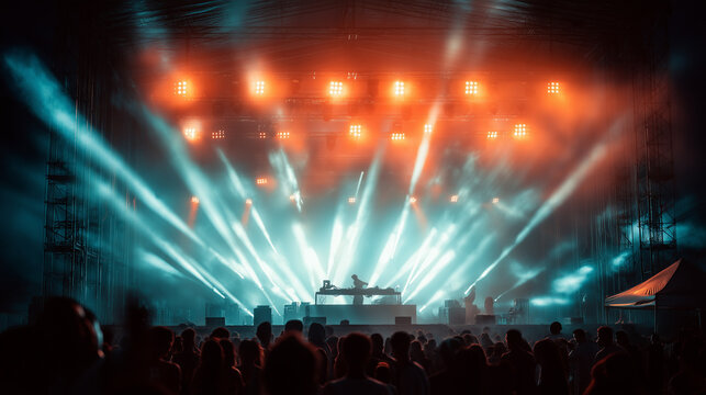 Massive Light Show at Benicassim Festival with Crowd Dancing to Electrifying DJ Set Under Vibrant Beams and Soundwaves at Spain&rsquo;s Top Summer Electronic Music Event
