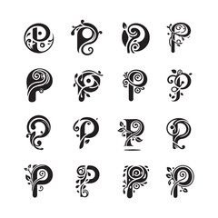 Letter P Logos with Organic Fluid Vine Shape, Creative Plant Style Alphabet P Vector Icons, Minimalist Monogram Symbol Collection for Branding Use

