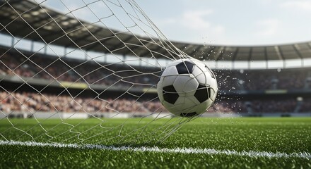 Soccer ball hitting the net in slow motion