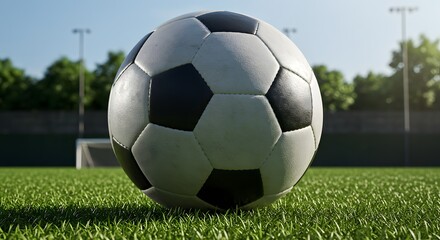 Dramatic close-up of soccer ball just before being kicked
