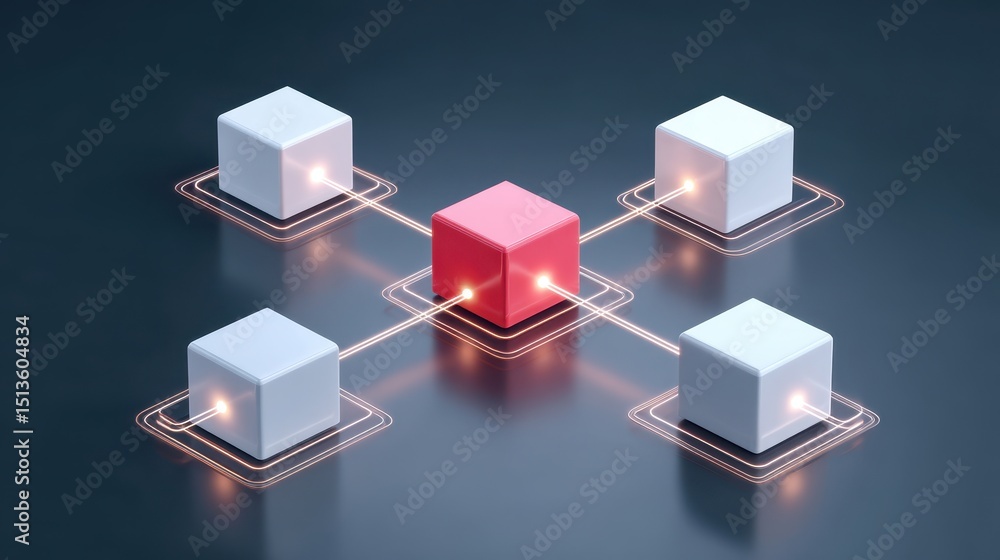 Poster abstract digital illustration of interconnected cubes with glowing lines, symbolizing network connec