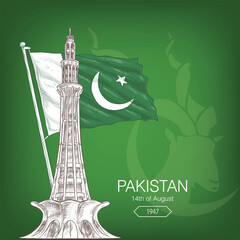Minar-e-Pakistan with flag social media banner with markhor background
