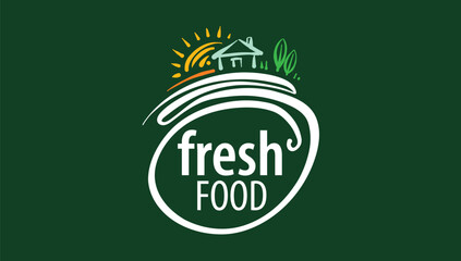 Vector painted emblem with the inscription fresh food