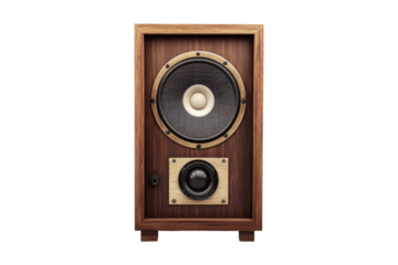 Vintage wooden speaker with large woofer and smaller tweeter for high quality o reproduction in a classic design perfect for home o systems and music lovers