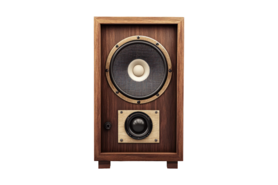 Vintage wooden speaker with large woofer and smaller tweeter for high quality o reproduction in a classic design perfect for home o systems and music lovers