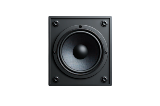 High-quality professional black rectangular mid-sized loudspeaker with cone and surround for o playback and sound system applications