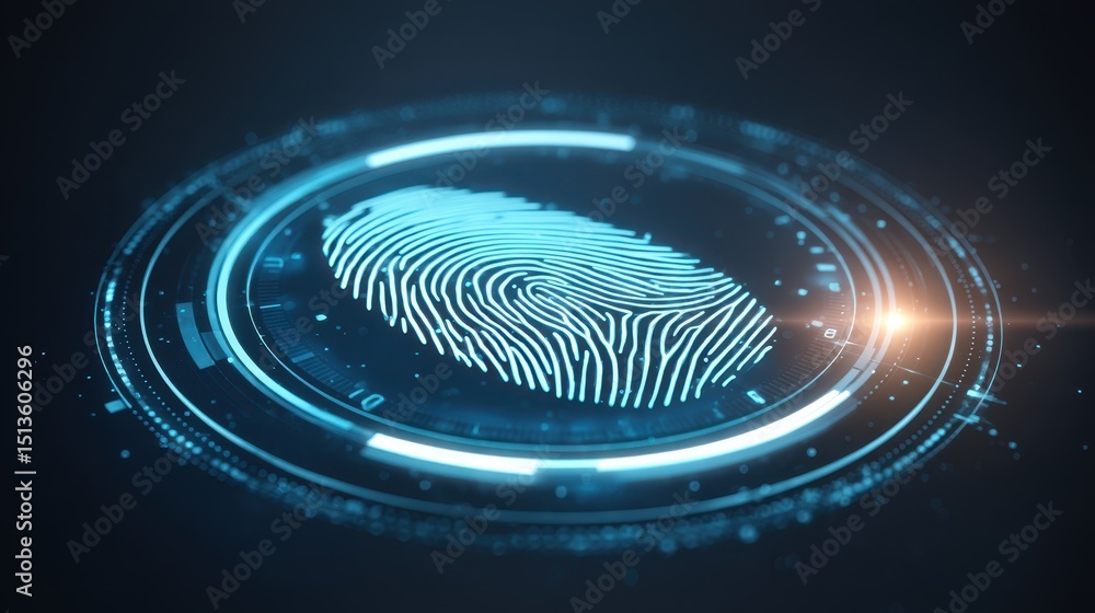 Aufkleber digital fingerprint design with futuristic elements and glowing effects, showcasing security and tec