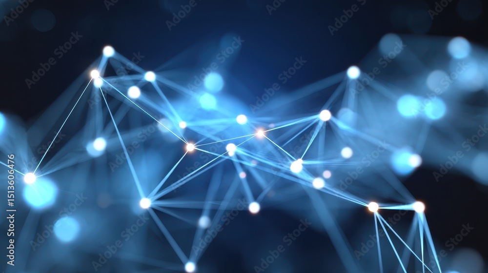 Poster abstract digital network with glowing blue lines and dots, representing connectivity and technology.
