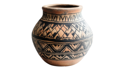 Aztec-style pottery jar with geometric patterns Transparent background, PNG file