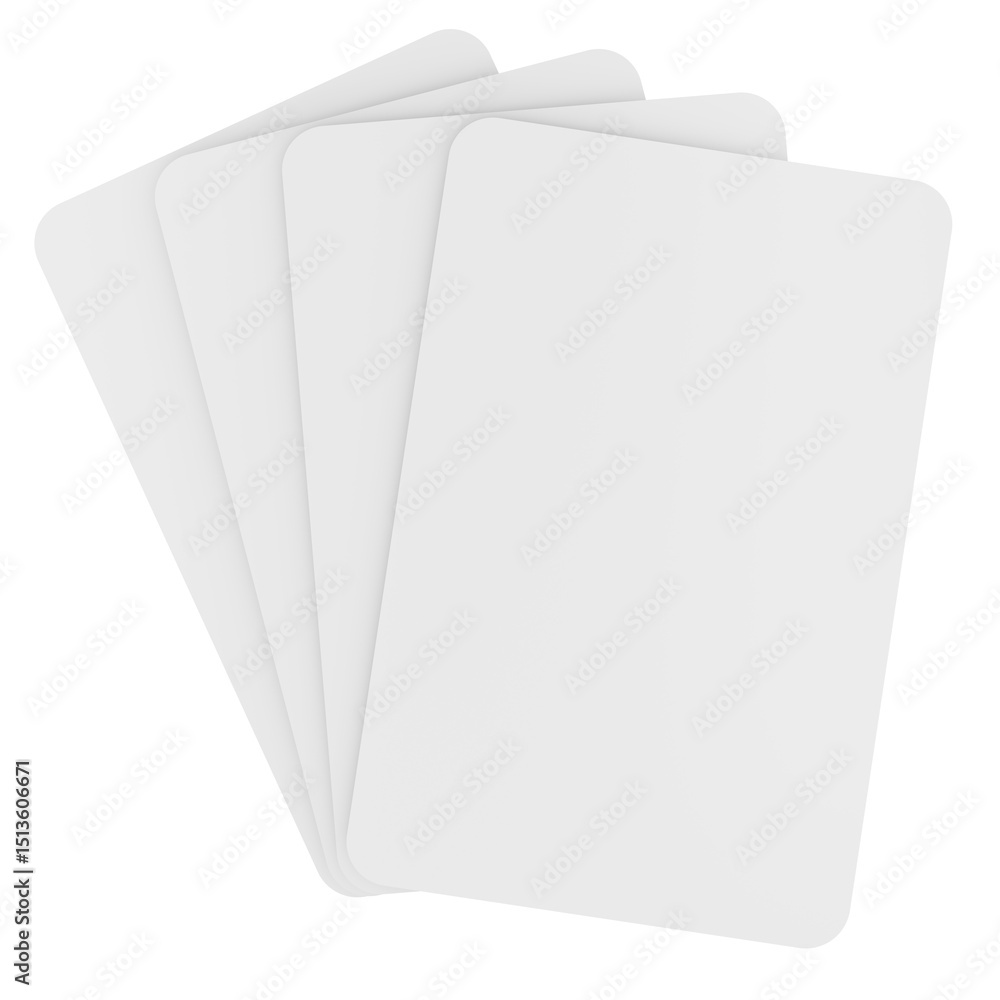 Poster blank playing cards fan stack, mockup. 3d rendering isolated on transparent background