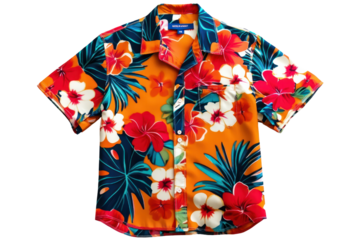 Bright colorful Hawaiian short sleeve shirt with large floral print tropical design, casual summer attire, beach vacation, leisurewear for men