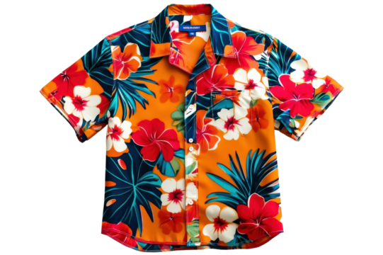 Bright colorful Hawaiian short sleeve shirt with large floral print tropical design, casual summer attire, beach vacation, leisurewear for men