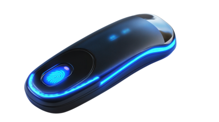 Biometric fingerprint sensor with embedded LED Transparent background, PNG file