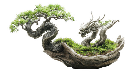 Bonsai tree shaped like a dragon, Transparent background, PNG file