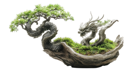 Bonsai tree shaped like a dragon, Transparent background, PNG file