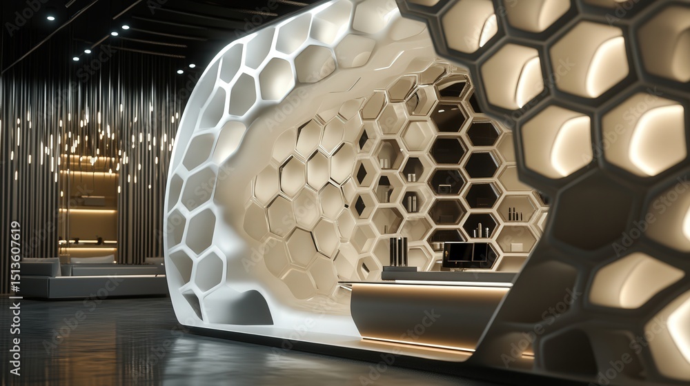 Poster a futuristic 3d honeycomb structure serves as the background for an elegant product display stand
