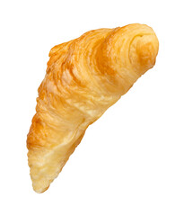 Top view of single brown or golden croissant isolated on white background with clipping path