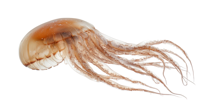 Box jellyfish with trailing tentacles, Transparent background, PNG file
