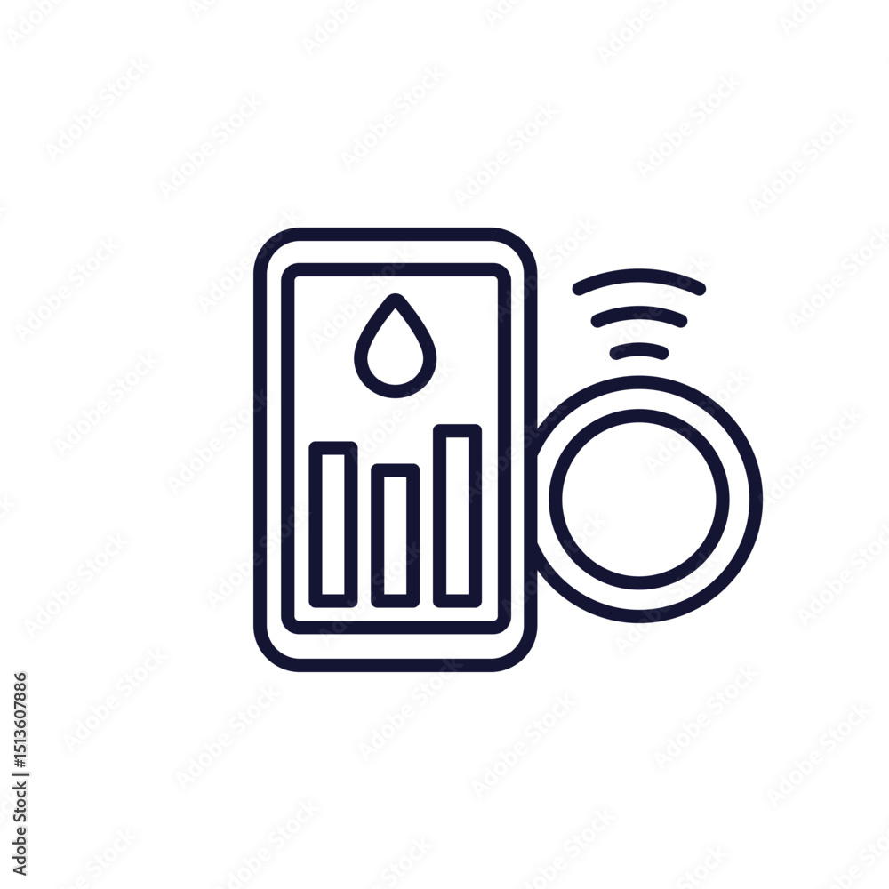 Poster continuous glucose monitoring line icon with smart phone
