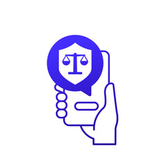 legal protection vector icon with a shield and phone in hand