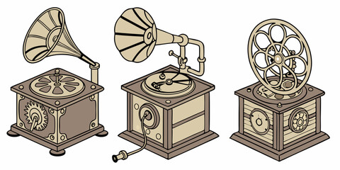 Vintage music devices showcase intricate designs and mechanics from the past, highlighting their historical significance and craftsmanship