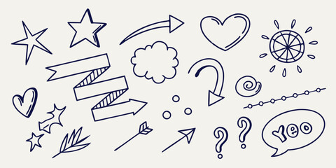 Creative doodles featuring various shapes and symbols with a playful design style for journaling and artistic inspiration