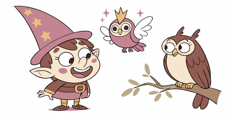 Young wizard interacts with friendly animals in a whimsical forest setting