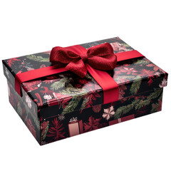 christmas gift box with red ribbon isolated on white or png transparent background