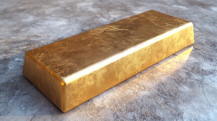 Gold ingot on marble surface with light reflections, highlighting wealth and investment stability