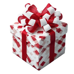 christmas gift box with red and white ribbon isolated on white or png transparent background