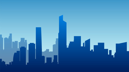 Naklejka premium Skyline city background illustration, silhouette building cityscape in blue gradient