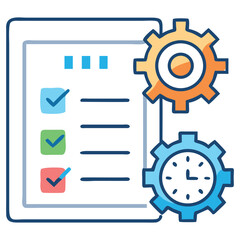 Flat vector project management icons with task list gear clock and progress bar in business style
