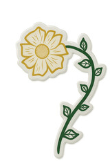 an AI generate image of a yellow flower with steam and green leaves sticker