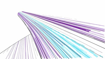 An abstract illustration of thin, parallel lines converging in the distance, creating a sense of depth and movement. The lines are mostly white, with a few in shades of purple and blue