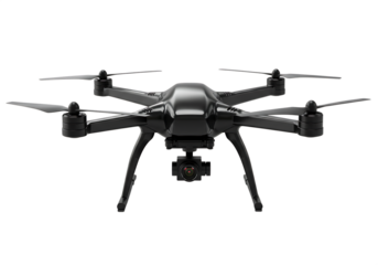 Modern black drone Isolated on transparent background for aerial photography and videography