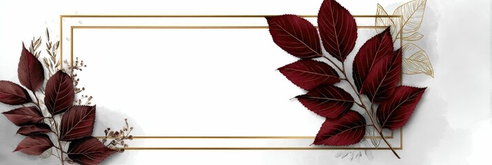 Elegant burgundy leaves in gold frame