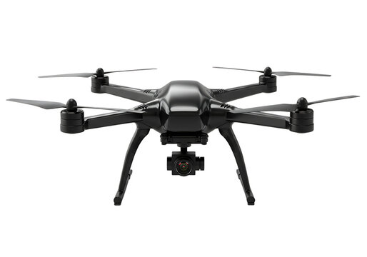 Modern black drone Isolated on transparent background for aerial photography and videography