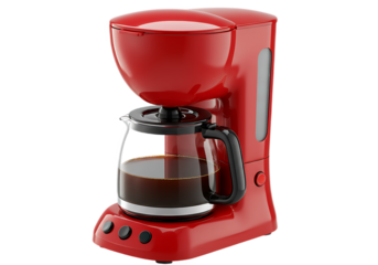 Red coffee maker brewing freshly brewed coffee for a morning wake up routine Isolated on transparent background