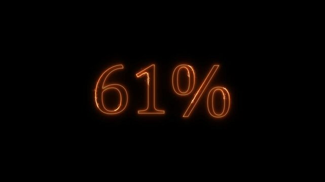 Glowing Neon number 61% animation. Stock business product Offer sell 61 percent number.