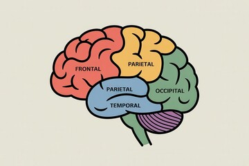 Human brain lobes illustration with frontal parietal temporal occipital