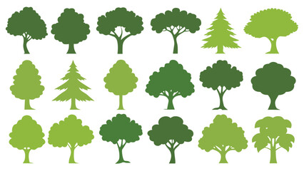 Fototapeta premium Set of green various trees silhouettes