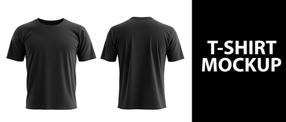 Black T-shirt template, front and back, isolated on a white background. A mockup for design print presentation