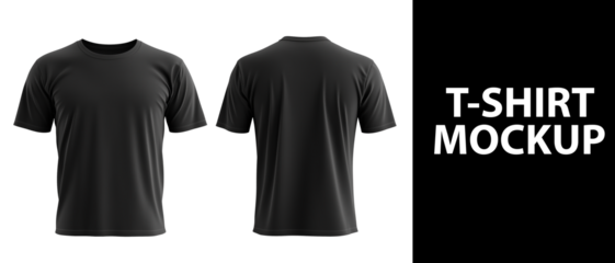 Black T-shirt template, front and back, isolated on a white background. A mockup for design print presentation
