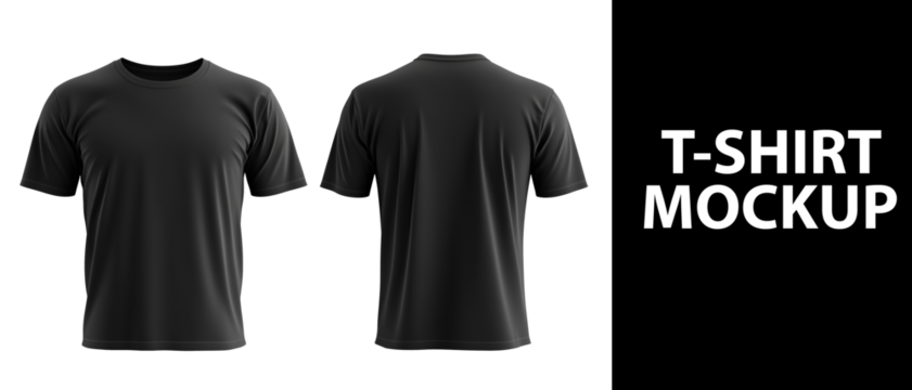 Black T-shirt template, front and back, isolated on a white background. A mockup for design print presentation