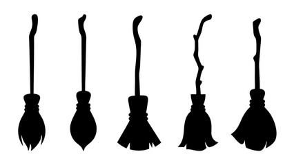 Naklejka premium Set of broom silhouette