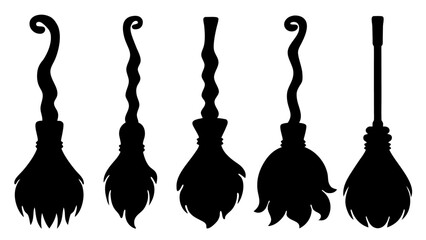 Set of broom silhouette